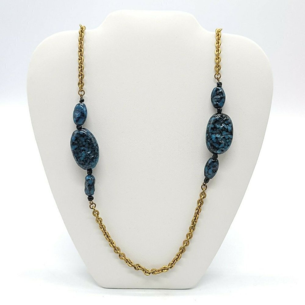 Miriam Haskell 1960s Art Glass Faux Lapis Beaded